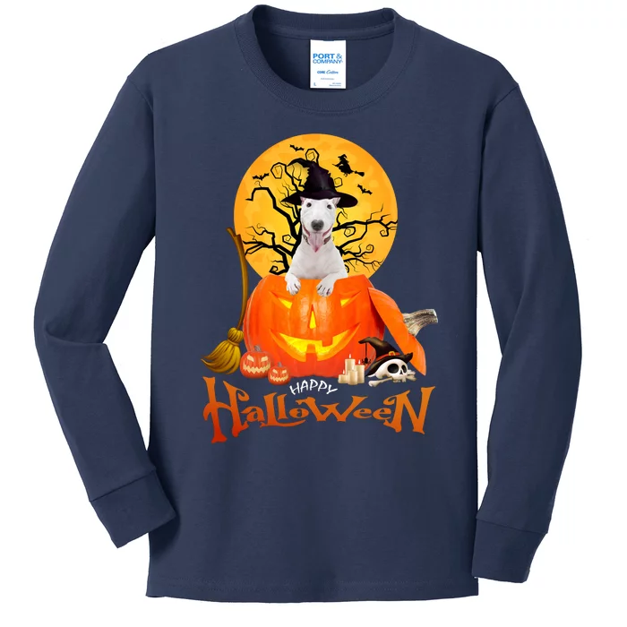 Funny Bull Terrier Dog Spooky Halloween Kids Long Sleeve Shirt