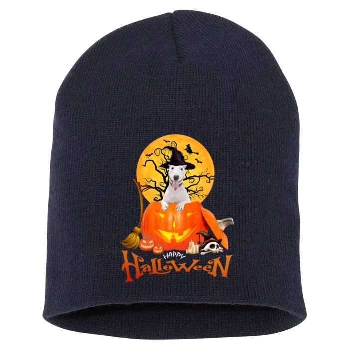 Funny Bull Terrier Dog Spooky Halloween Short Acrylic Beanie