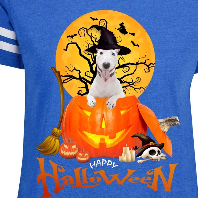 Funny Bull Terrier Dog Spooky Halloween Enza Ladies Jersey Football T-Shirt