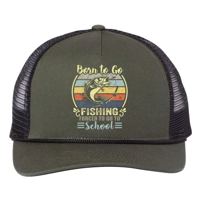 Funny Born To Go Fishing Bass Fish Fisherman Retro Rope Trucker Hat Cap