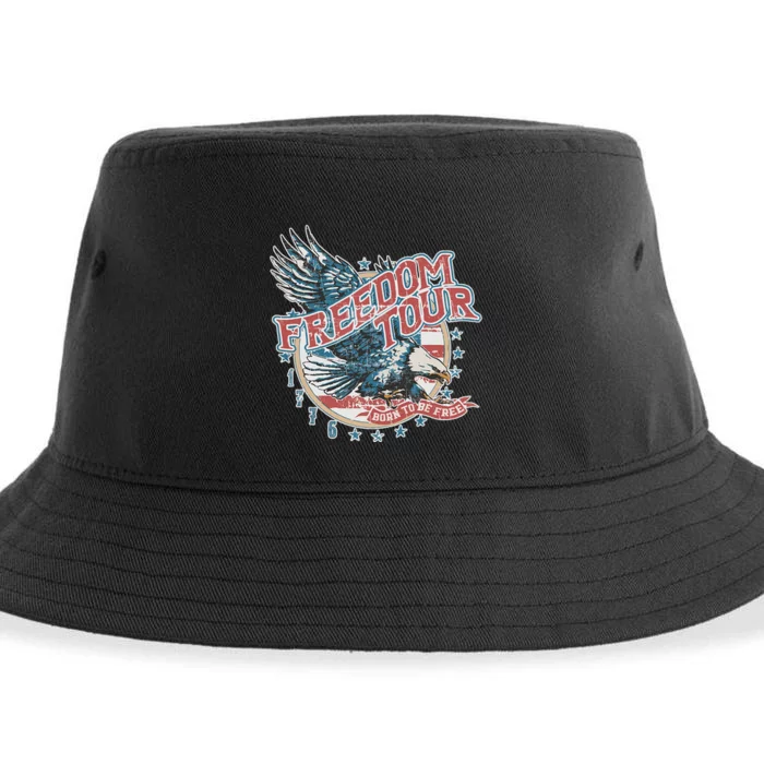 Freedom Born To Be Free 4th Of July 1776 Eagle Usa Flag Sustainable Bucket Hat