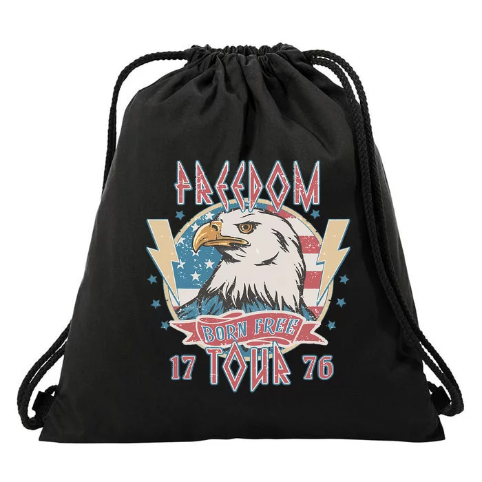 Freedom Born To Be Free 4th Of July 1776 Eagle Usa Flag Drawstring Bag