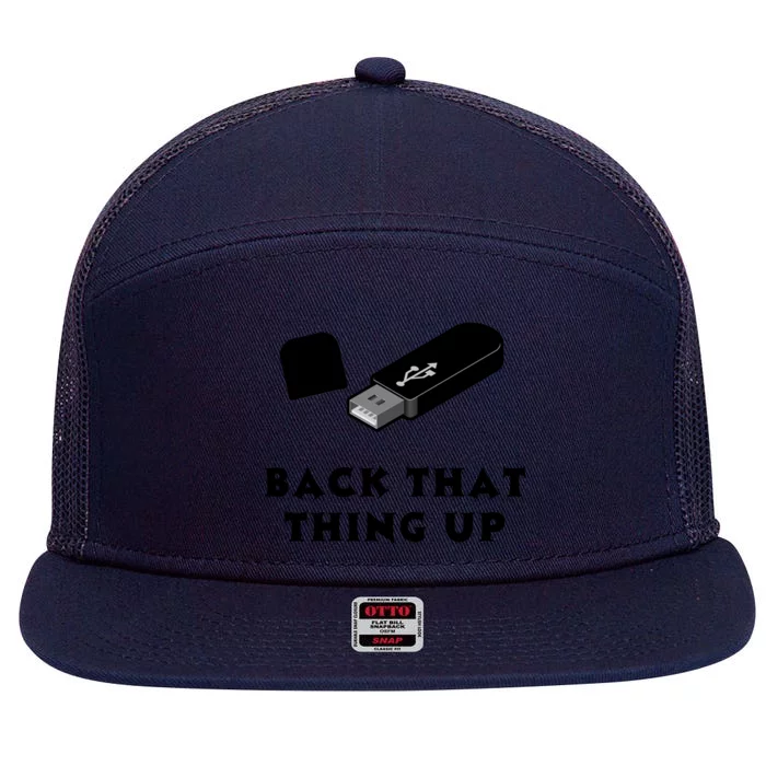 Funny BACK THAT THING UP Computer Nerd 7 Panel Mesh Trucker Snapback Hat