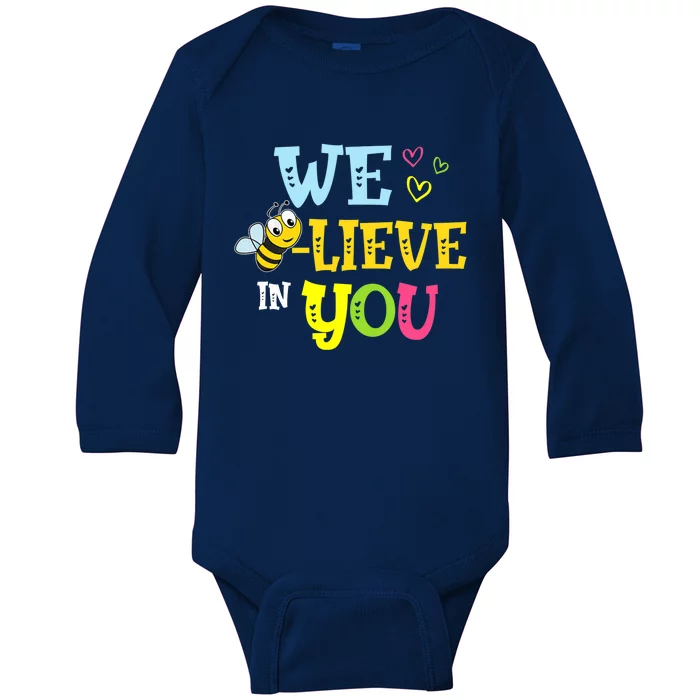 Funny Bee Testing Rock The Test Day Teacher Baby Long Sleeve Bodysuit