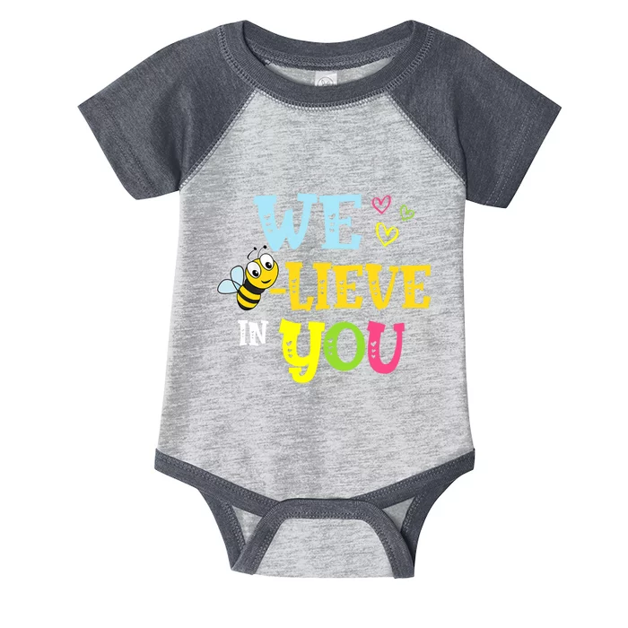 Funny Bee Testing Rock The Test Day Teacher Infant Baby Jersey Bodysuit