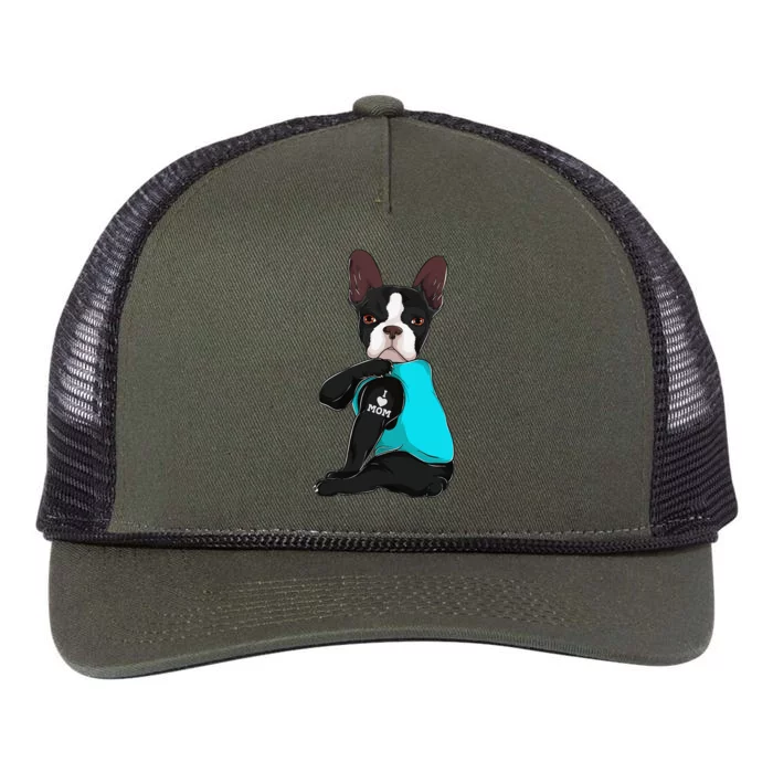 Funny Boston Terrier I Love Mom Apparel Dog Mom Gifts Womens Retro Rope Trucker Hat Cap