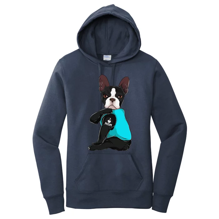 Funny Boston Terrier I Love Mom Apparel Dog Mom Gifts Womens Women's Pullover Hoodie