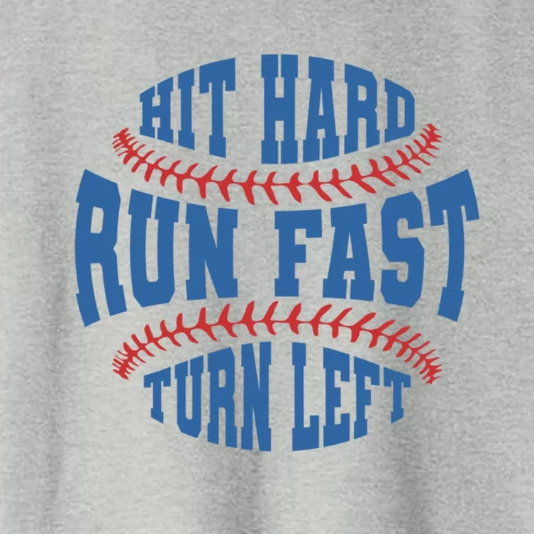 Funny Baseball Team Hit Hard Run Fast Turn Left Baseball Meaningful Gift Women's Crop Top Tee