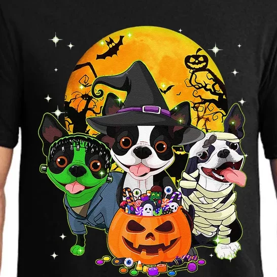 Funny Boston Terrier Witch Halloween Dog Costumes Pumpkin Pajama Set