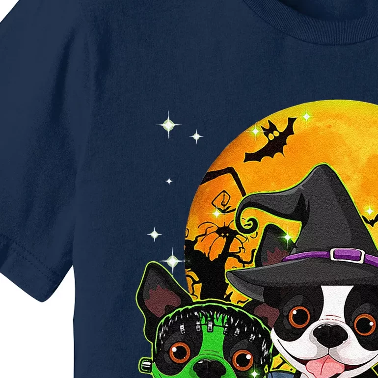 Funny Boston Terrier Witch Halloween Dog Costumes Pumpkin Premium T-Shirt