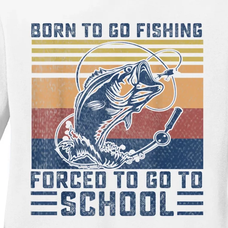 Funny Born To Go Fishing Bass Fish Fisherman Boys Kids Ladies Long Sleeve Shirt