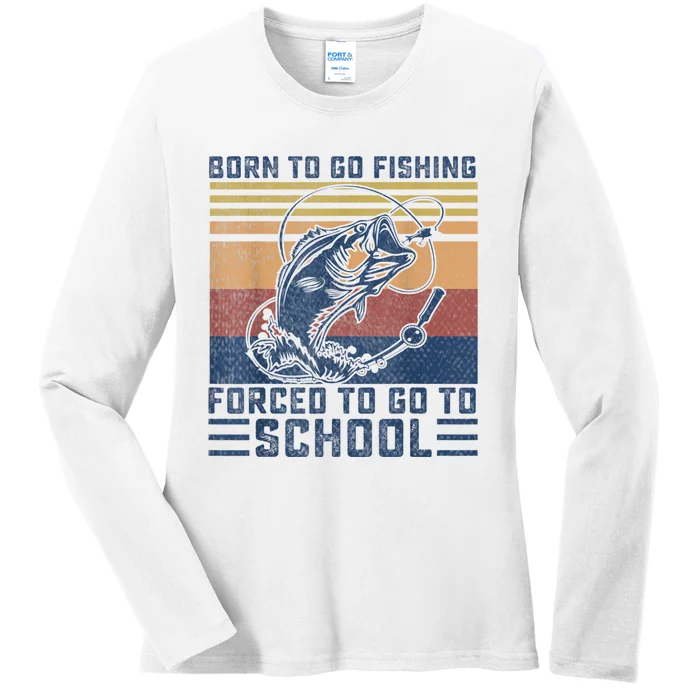 Funny Born To Go Fishing Bass Fish Fisherman Boys Kids Ladies Long Sleeve Shirt