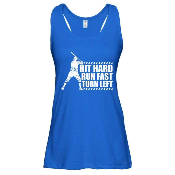 Funny Baseball Team Hit Hard Run Fast Turn Left Baseball Cool Gift Ladies Essential Flowy Tank