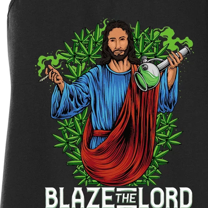 Funny Blaze The Lord High Stoned Jesus 420 Weed Lovers Gift Women's Racerback Tank