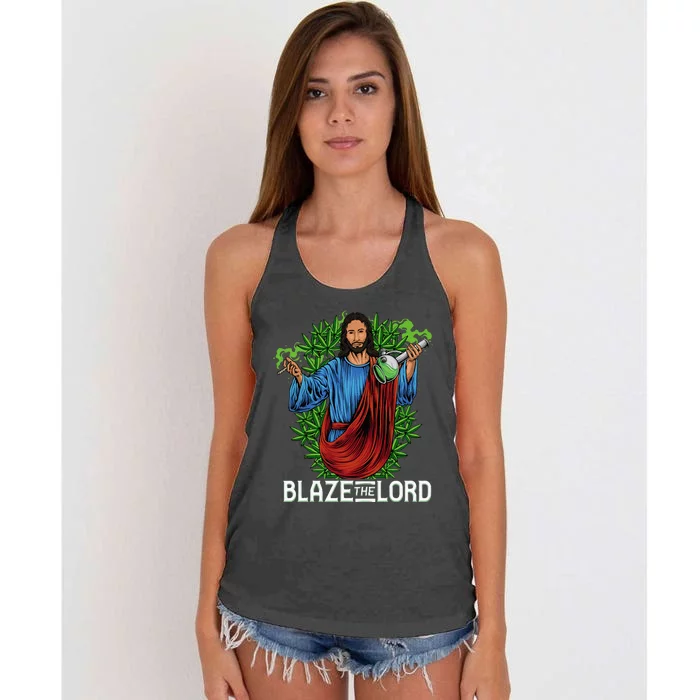 Funny Blaze The Lord High Stoned Jesus 420 Weed Lovers Gift Women's Knotted Racerback Tank