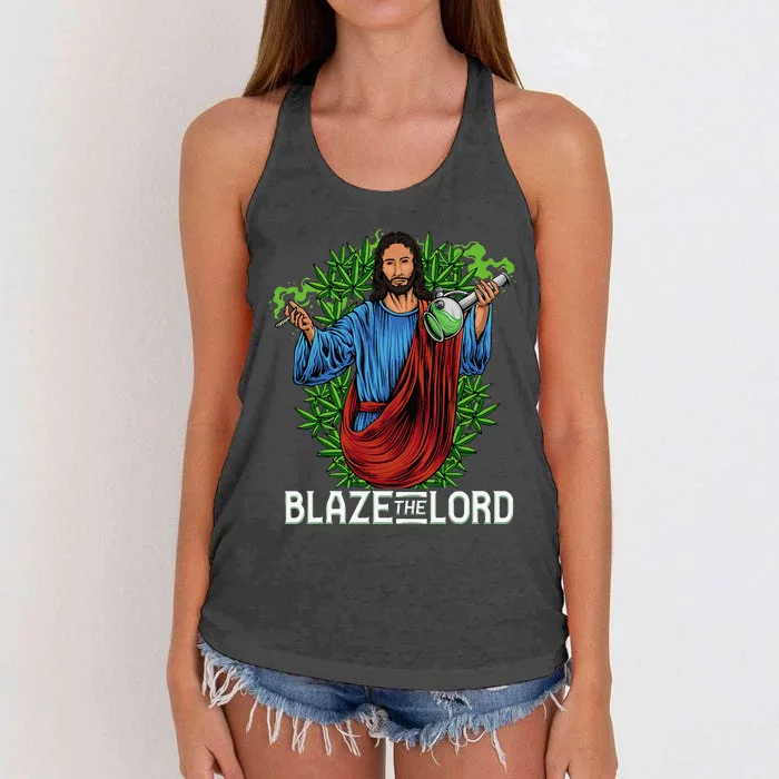 Funny Blaze The Lord High Stoned Jesus 420 Weed Lovers Gift Women's Knotted Racerback Tank