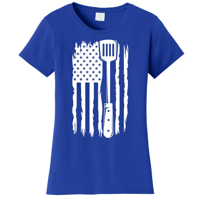 Funny Bbq Us Flag American Chef Grillfather Barbecue Grillin Cute Gift Women's T-Shirt