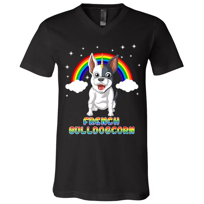 French Bulldog Unicorn V-Neck T-Shirt