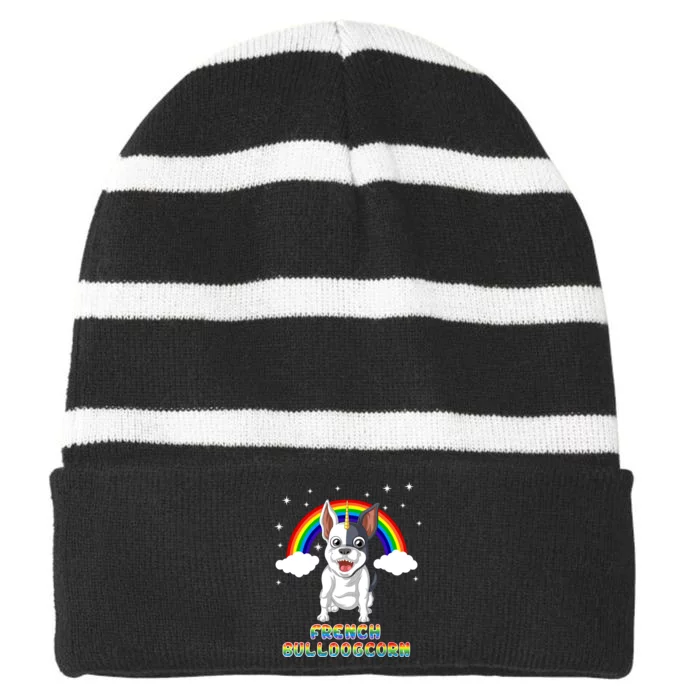 French Bulldog Unicorn Striped Beanie with Solid Band