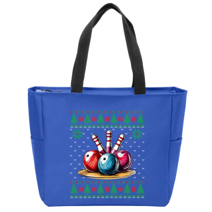 Funny Bowling Ugly Christmas Sweater Sport Bowls Xmas Family Cute Gift Zip Tote Bag