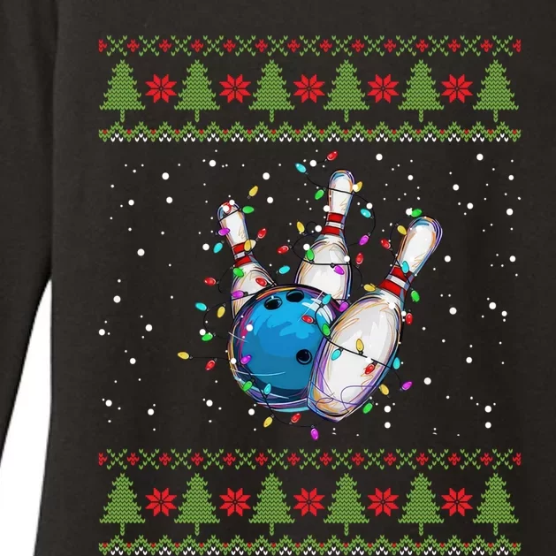 Funny Bowling Ugly Christmas Sweater Sport Bowls Xmas Gift Womens CVC Long Sleeve Shirt