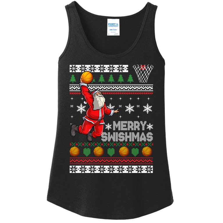 Funny Basketball Ugly Christmas Sweater Santa Merry Swishmas Ladies Essential Tank