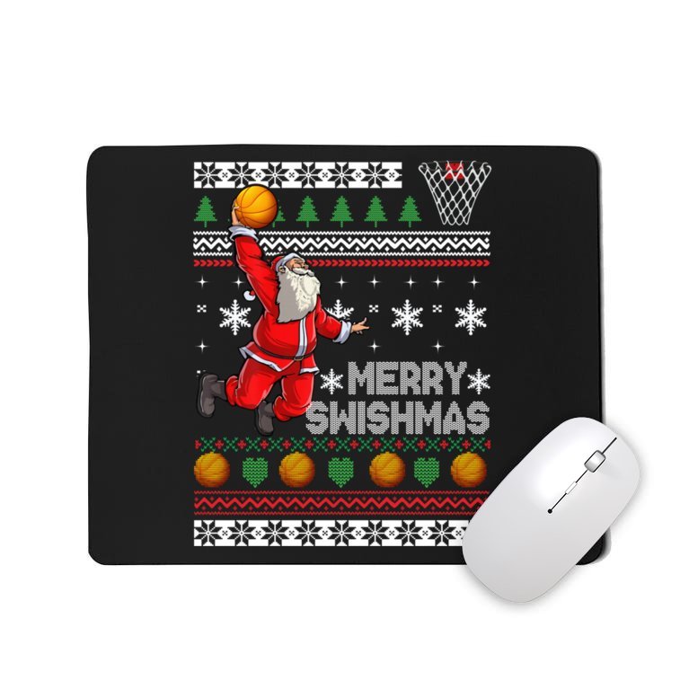 Funny Basketball Ugly Christmas Sweater Santa Merry Swishmas Mousepad
