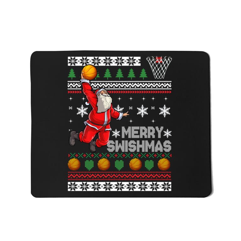 Funny Basketball Ugly Christmas Sweater Santa Merry Swishmas Mousepad