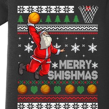 Funny Basketball Ugly Christmas Sweater Santa Merry Swishmas Baby Bodysuit