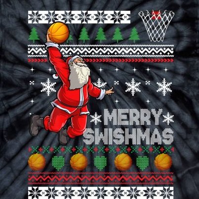 Funny Basketball Ugly Christmas Sweater Santa Merry Swishmas Tie-Dye T-Shirt