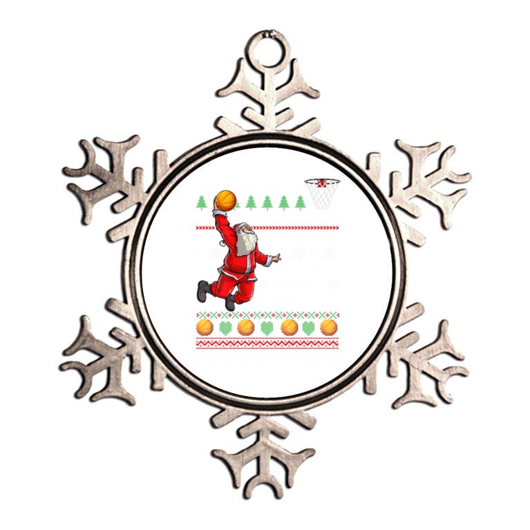 Funny Basketball Ugly Christmas Sweater Santa Merry Swishmas Metallic Star Ornament