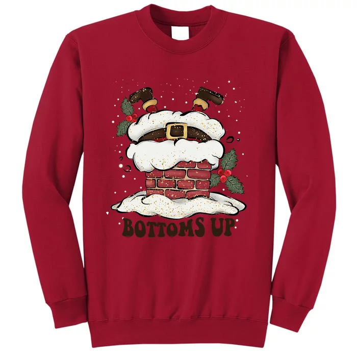 Funny Bottoms Up Santa Claus Christmas Holiday Drinking Tall Sweatshirt