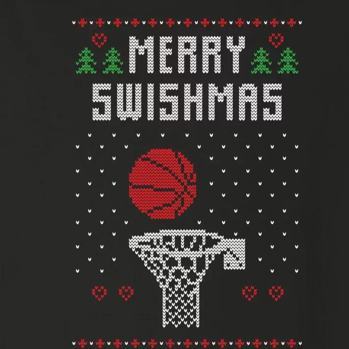 Funny Basketball Ugly Christmas Sweater Gift Merry Swishmas Toddler Long Sleeve Shirt