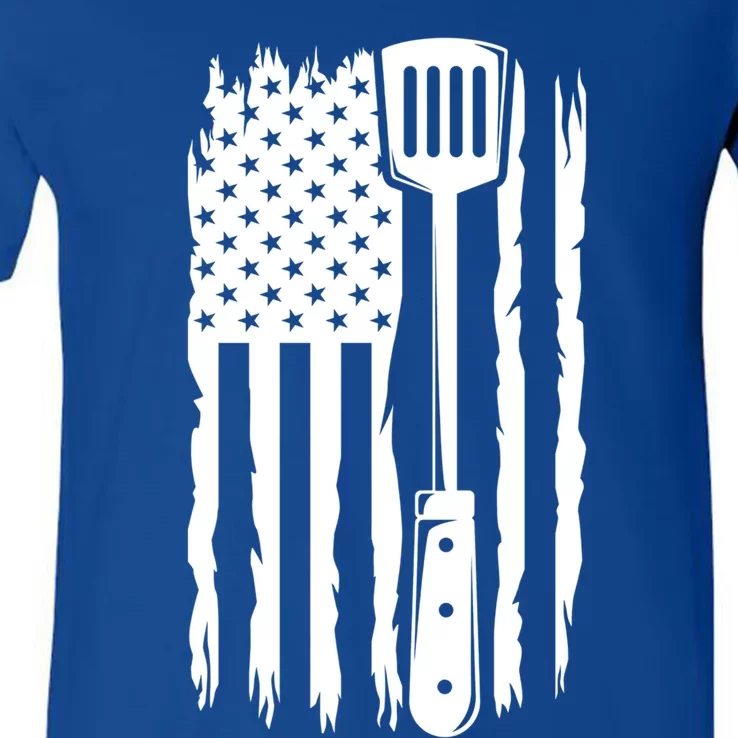 Funny Bbq Us Flag American Chef Grillfather Barbecue Grillin Gift V-Neck T-Shirt