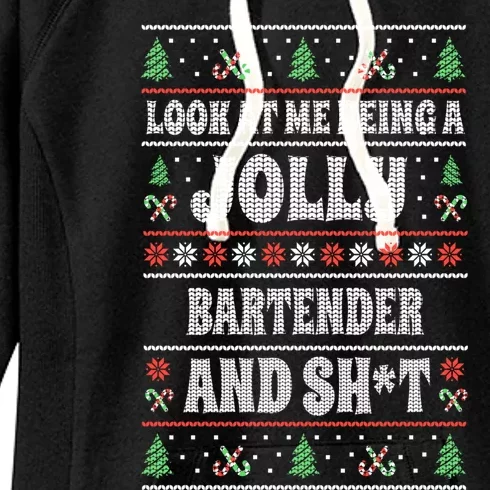 Funny Bartender Ugly Christmas Design Xmas Themed Gift Women's Fleece Hoodie