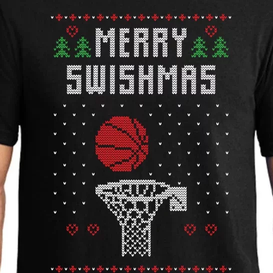 Funny Basketball Ugly Christmas Sweater Gift Merry Swishmas Pajama Set