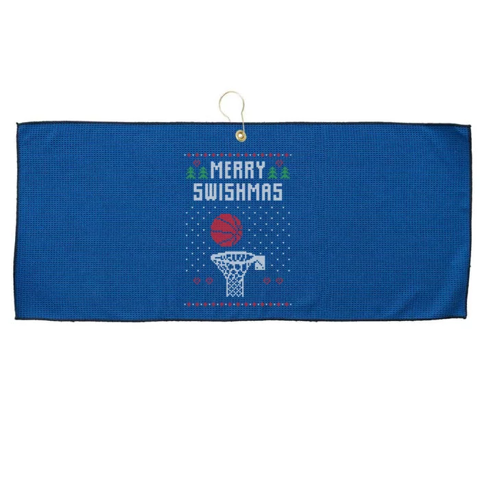 Funny Basketball Ugly Christmas Sweater Gift Merry Swishmas Large Microfiber Waffle Golf Towel