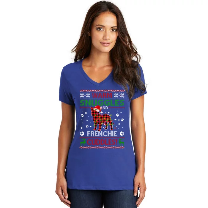 French Bulldog Ugly Christmas Sweater Xmas Pajama Dog Lover Gift Women's V-Neck T-Shirt