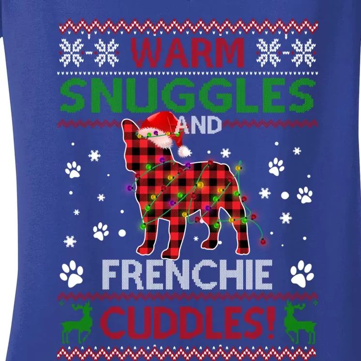 French Bulldog Ugly Christmas Sweater Xmas Pajama Dog Lover Gift Women's V-Neck T-Shirt