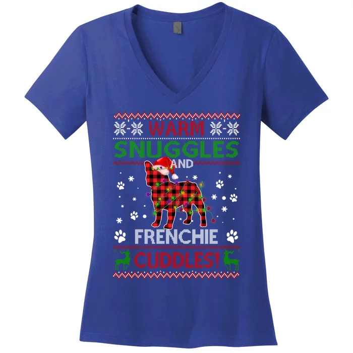 French Bulldog Ugly Christmas Sweater Xmas Pajama Dog Lover Gift Women's V-Neck T-Shirt