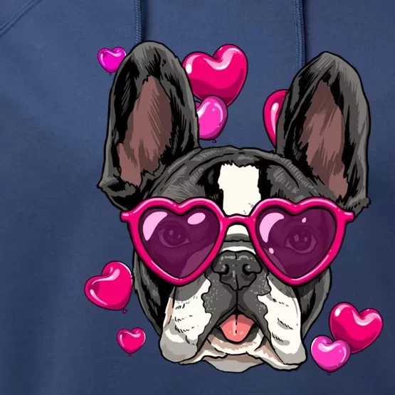 French Bulldog Valentines Day Gift Heart Dog Lover Gift Performance Fleece Hoodie