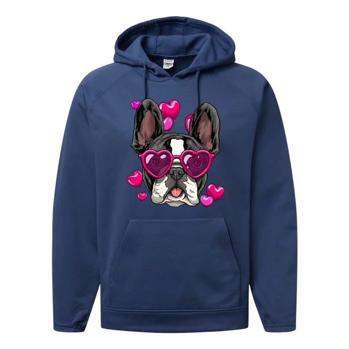 French Bulldog Valentines Day Gift Heart Dog Lover Gift Performance Fleece Hoodie