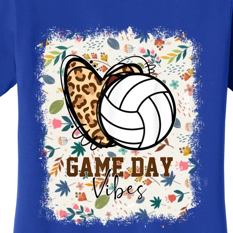 Floral Bleached Volleyball Game Day Vibes Volleyball Mom Gift Women's T-Shirt