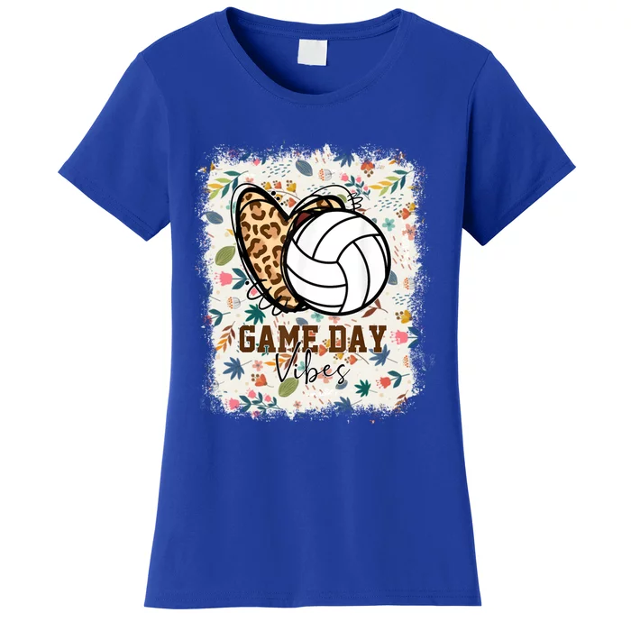 Floral Bleached Volleyball Game Day Vibes Volleyball Mom Gift Women's T-Shirt