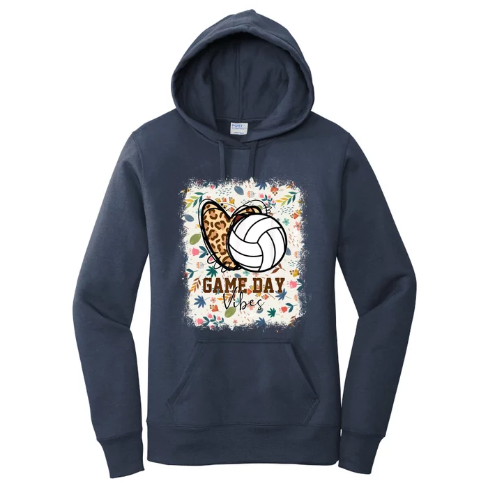 Floral Bleached Volleyball Game Day Vibes Volleyball Mom Gift Women's Pullover Hoodie