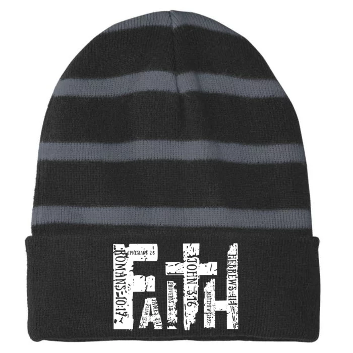 Faith Bible Verse Christian Quote Striped Beanie with Solid Band