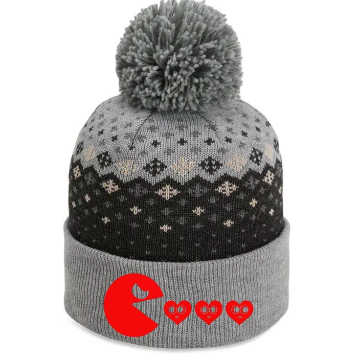 Funny Boy Valentines Day Hearts Eating Funny Gamer Game The Baniff Cuffed Pom Beanie