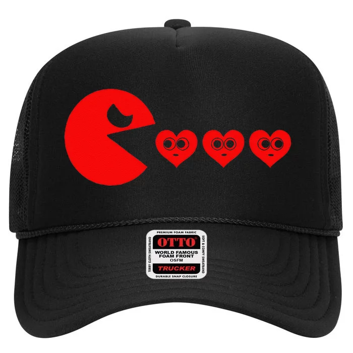 Funny Boy Valentines Day Hearts Eating Funny Gamer Game High Crown Mesh Trucker Hat