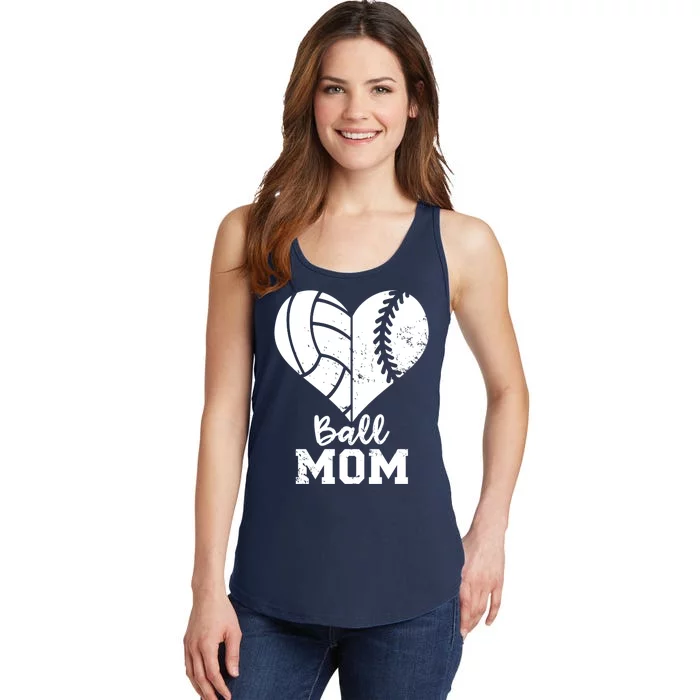 Funny Baseball Volleyball Mom Heart Gift Ladies Essential Tank