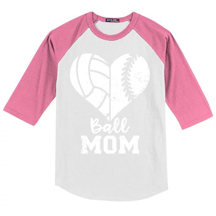 Funny Baseball Volleyball Mom Heart Gift Kids Colorblock Raglan Jersey